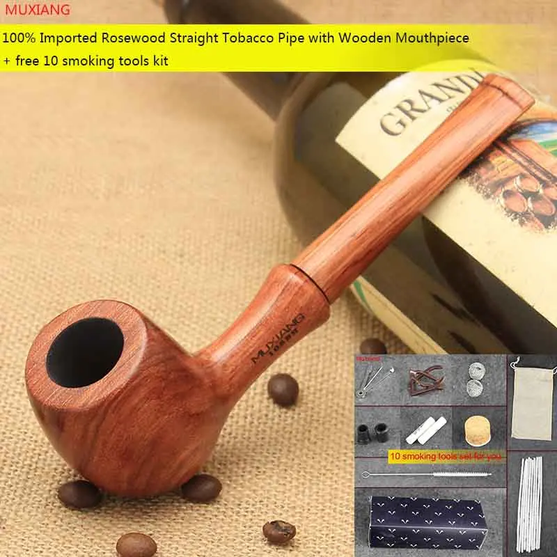 

MUXIANG Free 10Tools kevazingo wood Tobacco Pipe Billiard Handmade 9mm Filter Smoking Pipe with Pipe Accessories Men Gift ad0001