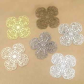 

43mm European Charms Vintage Filigree Flower Circle Beads Brass Metal Wraps Links Connectors DIY Findings Mixed Colors