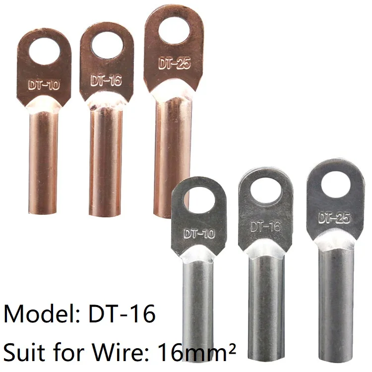 

DT-16 Copper Wire Crimp Terminal Splice Electric Cable Square 16mm Silver Tin Plate Block Bare Bolt Hole Nose Tube LUG Connector