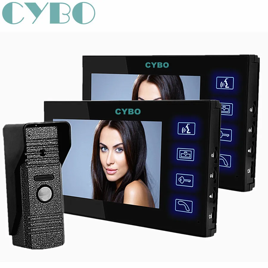 

7" wired video door phone doorphone 2 monitor intercom system doorbell touch key+Waterproof Door bell Camera
