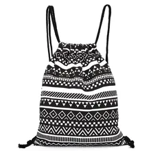 Women Canvas Drawstring Backpack Vintage College Students Unisex Retro Geometric Backpacks Printing Bags Drawstring Backpack