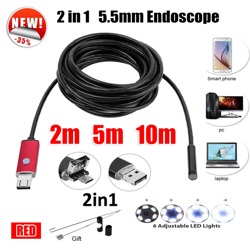 

Antscope 5.5mm Lens 2IN1 USB Endoscope Camera 5M 10M Snake Tube Pipe USB Endoskop Car Inspection Borescope Mini Camera 25