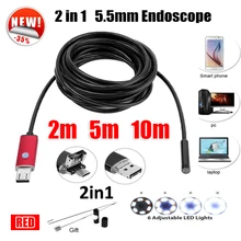 Antscope 5.5 мм объектив 2IN1 USB эндоскопа Камера 5 м 10 м змея трубой USB endoskop автоинспекции бороскоп Мини Камера