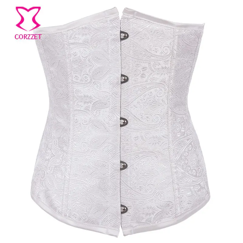 

White Corset Top Underbust Waist Cincher Paisley Jacquard Corpete E Corseletes Espartilhos Sexy Gothic Lingerie Bridal Corsets