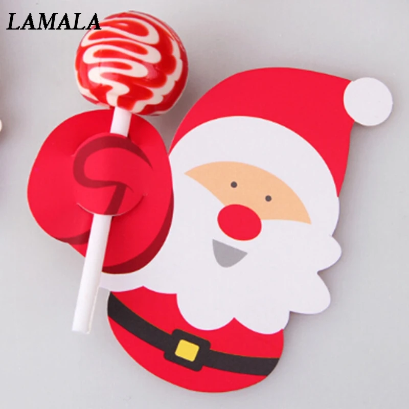 50PCS Kids Santa Claus Penguin Lollipop Christmas Paper Card Candy Xmas Good Natal Decorations For Home