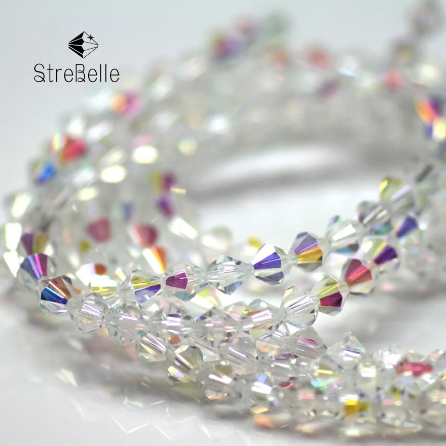 

whloesale Free Shipping 200PC/STRIP 4 mm 6mmCrystal AB Bicone Crystal glass loose beads 4EA0