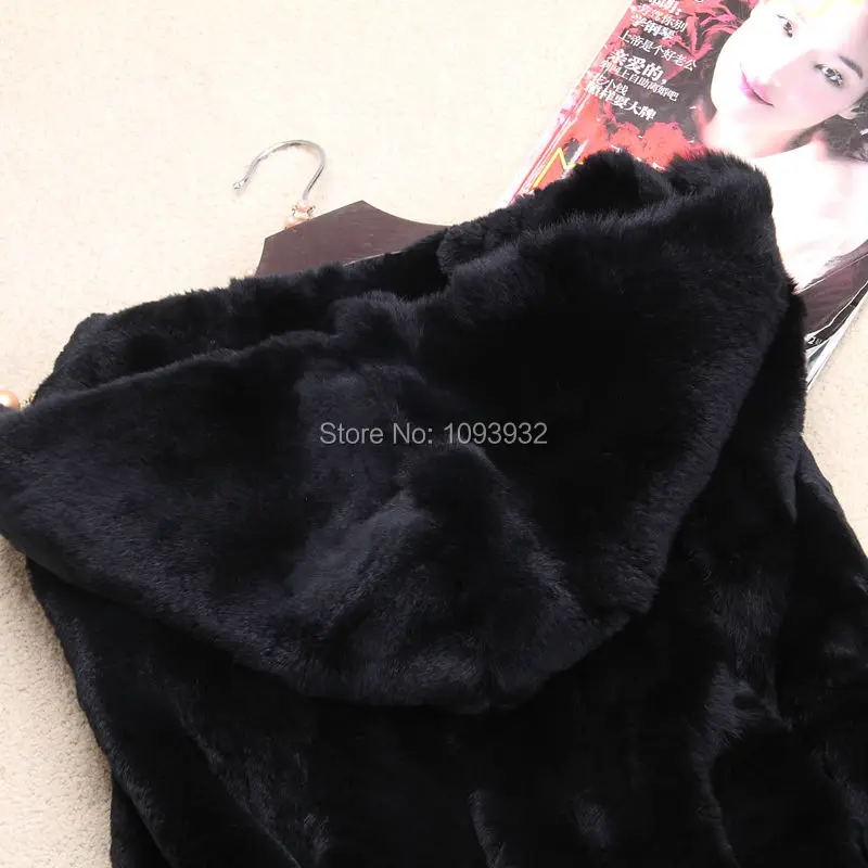 Winter Plus Size Casual Women's Faux Fur Coats Medium-long Rabbit Fur Coat and Jackets hooded For Women Winter Coats Black