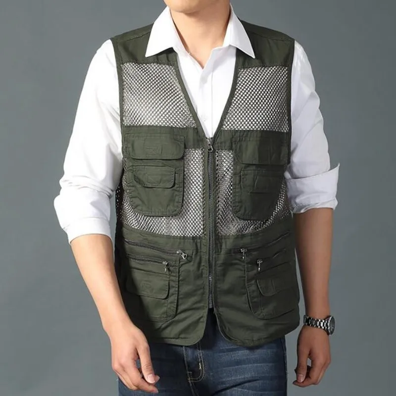 

Spring Summer Men Fishing Vest Sleeveless Multi Pockets Practical Outdoor Travel Jacket Mesh Camping Hiking Climbing Waistcoats