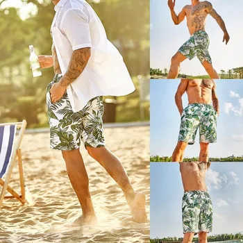 

Men Beach Swimwear Floral Swimming Pants For Men Polyester Men's Swimwear Running Surfing Sports Beach Shorts Trunks W0321