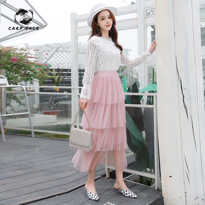 

2019 spring and summer Korean version of the new ins net red wind cake skirt skirt female super fairy wild pleated skirt