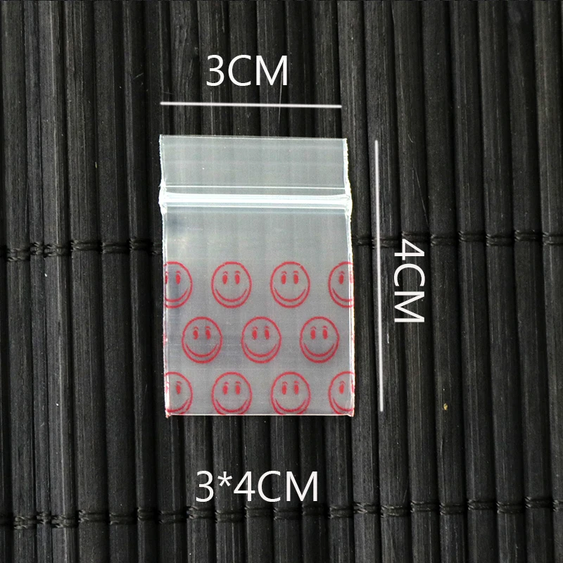 

3x4cm Plastic Poly Clear Bags Printing Red Smile Jewelry Ziplock Zip Zipped Lock Reclosable PE 100pcs/lot