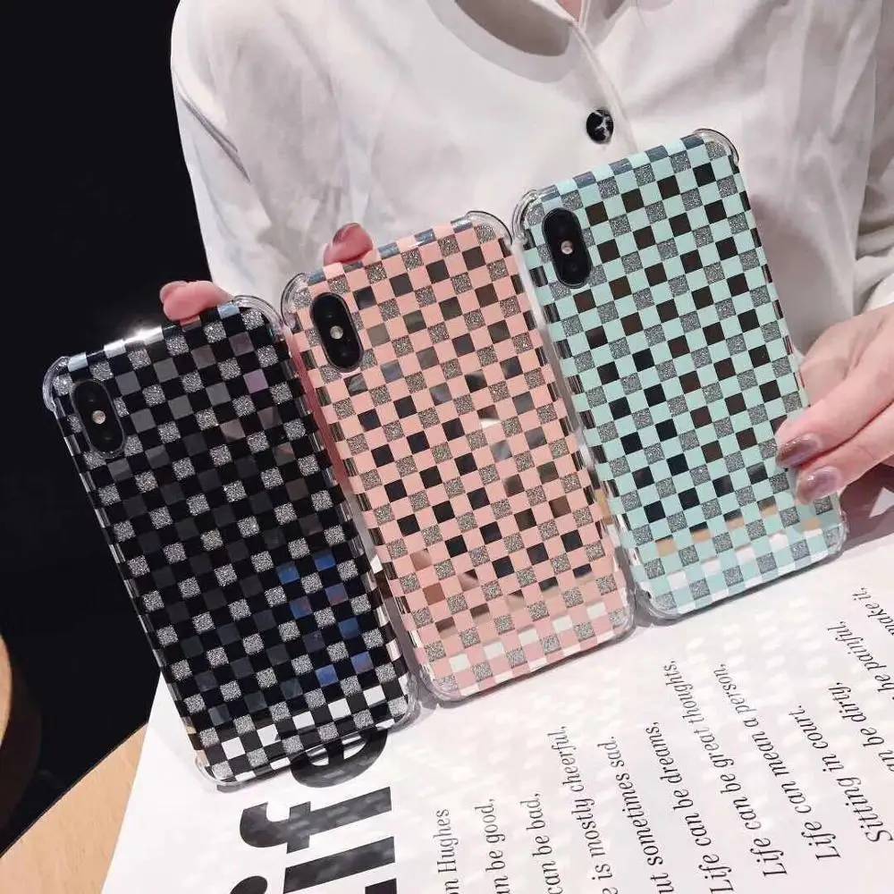 

Fashion Lattices Shinning Cover Case For iPhone X XS XR XS Max 6 6S 7 8 Plus Funda Soft Cell Phone Back Bags Skin