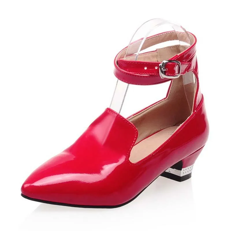 

ENMAYER Pointed Toe Hoof Heels Patent Leather Wedding platform pumps Spring / Autumn Fashion Med Retro Sexy Women Pumps Shoes