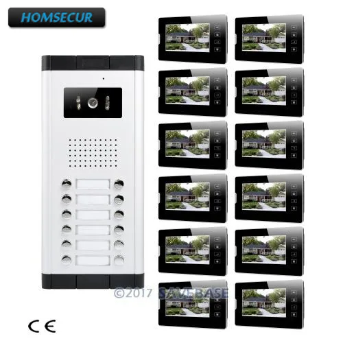 

HOMSECUR 7" LCD Wired Video Door Entry Call Intercom Support Electric Lock for 12 Apartment