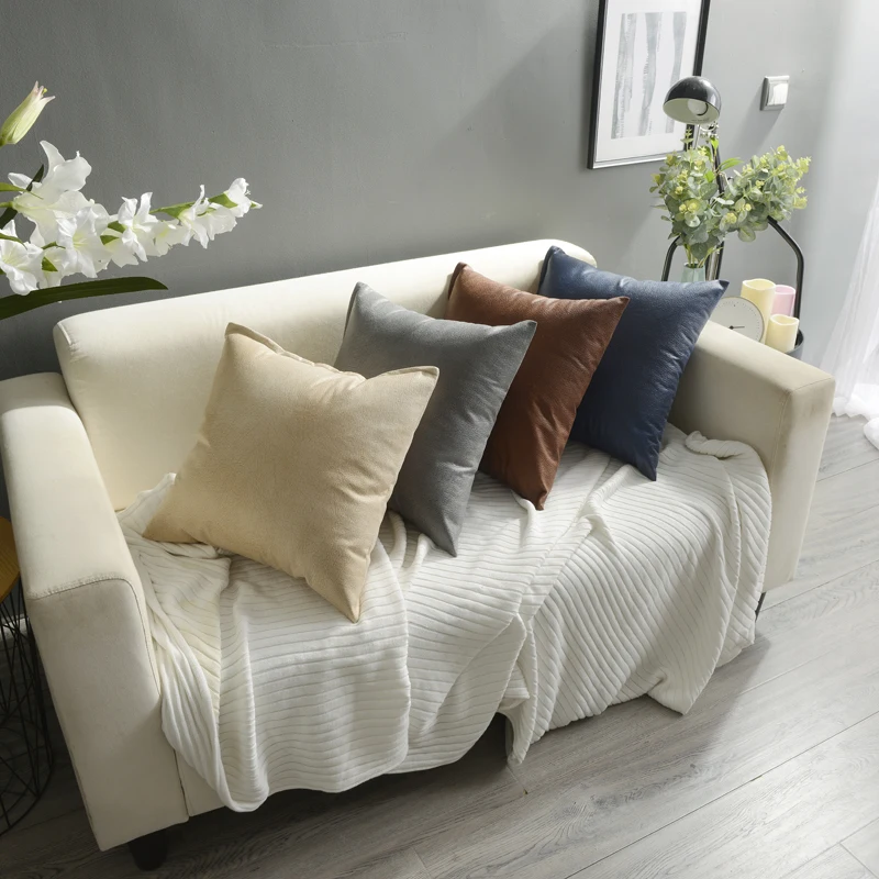 

Solid Color Cushion Cover Leather Throw Pillow Case Sofa Solid Home Decorative Pillowcase Car Seat Cushion Cover Home Decorative