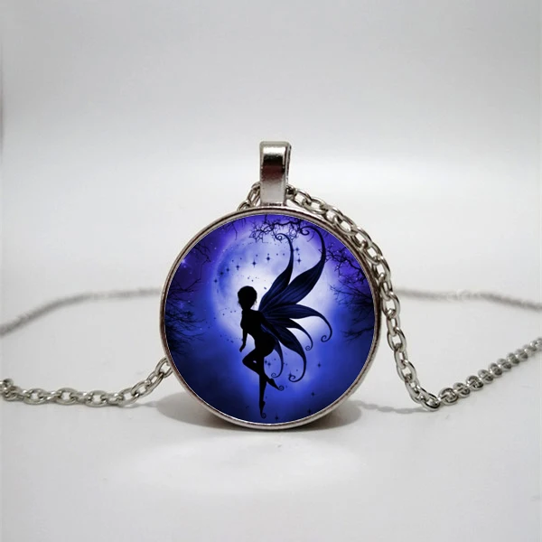 

Flying Fairy Winged Elves Necklace Boys Girls Flower Fairies Art Photo Glass Cabochon Pendant Necklace Kids Jewelry