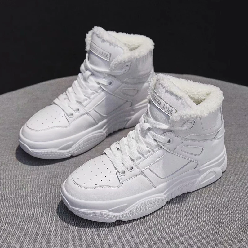 

Dumoo Brand High Top Winter Sneakers Shoes Women Lady Casual Shoes Warm Plush White Shoes Heel 4cm Zapatillas Mujer Trainers