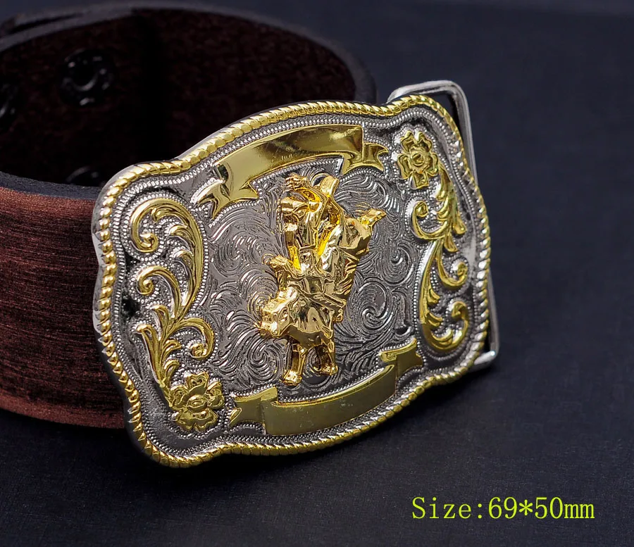 Men Bull Ride Rodeo Flower Huge Rodeo Big Western Cowboy Gold Silver Belt Buckle 