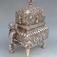 Старинный тибетский, серебряный старый ручной Тибет серебро Шесть дракон ладан горелки кадило