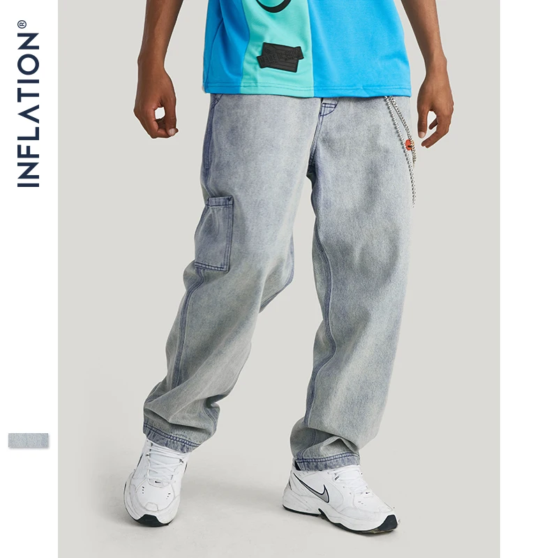 

INFLATION 2019 Autumn Winter Streetwear Jeans Pants Men Straight Loose Denim Jeans Pants Hip Hop Baggy Jeans 93347W