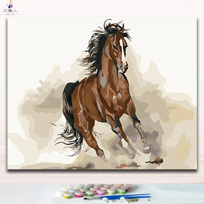 Бегущая Черная лошадь в прериях картины цвета рисования краски по номерам с пакетом для hoom декора - Цвет: 86053 hors 2