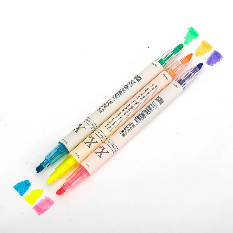 3 шт./набор, 6 цветов, двойной маркер, цветные маркеры, ручка для офиса, школьные принадлежности, ручки, карандаши, маркеры для письма, маркеры