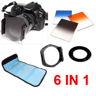 

6 In 1 Lens Filter Kit Filter Bag 49 52 55 58 62 67 72 77 82mm Adapter Ring Keep Holder Gradient Blue Orange Gray Cokin P Filter