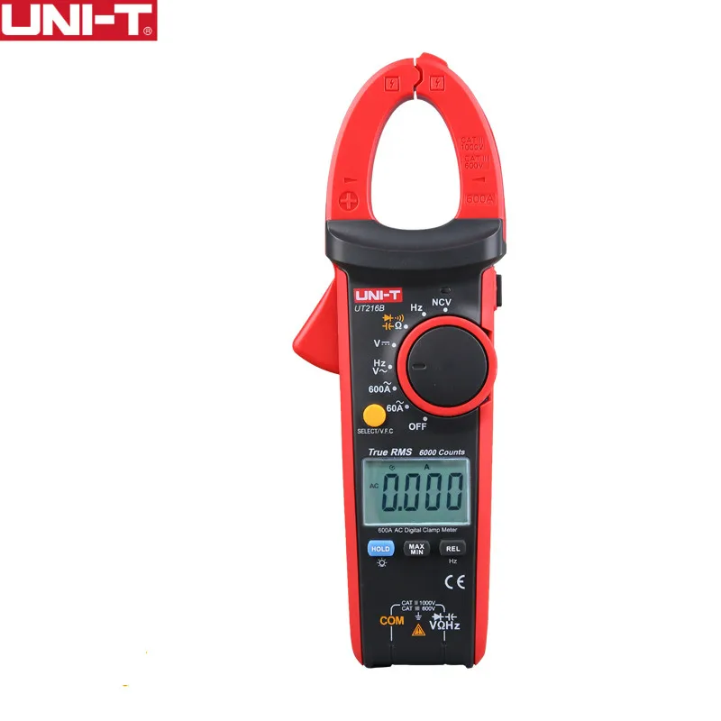 

Professional UT216B LCD Display 600A True RMS Digital Clamp Meters Auto Range w/ NCV V.F.C. & Frequency Current Clamp Tester