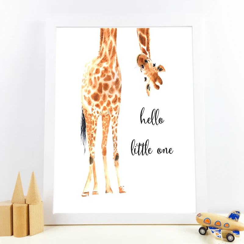 Giraffe Poster Hello Little One Quotes Prints Baby Boy Room Decor
