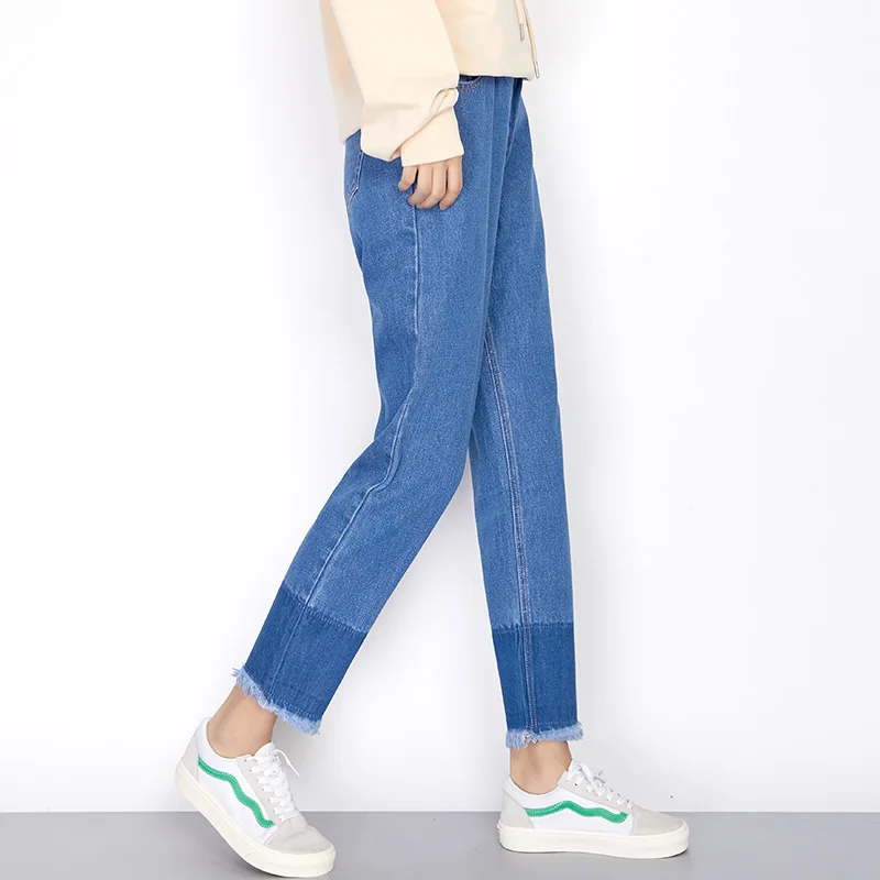 LEIJIJEANS Autumn High Street Style Loose Harem Jeans Mid Elastic Waist Ankle Length With Panell Tassel Women Jeans Plus Size Jeans
