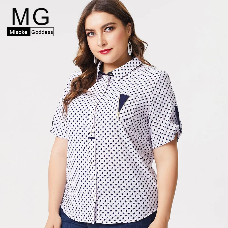 MG 2019 Summer Ladies large Size dot Chiffon tops and blouses fashion women plus size office lady female t-shirt |