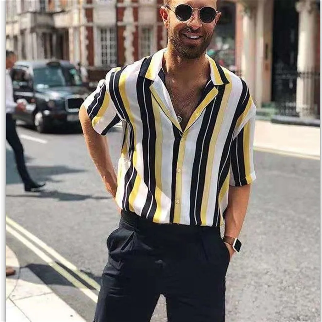 Camiseta masculina мужская рубашка летняя повседневная полосатая блуза с коротким