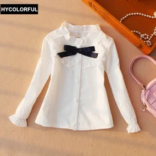 Коллекция года, осенняя блузка для девочек Одежда для детей Одежда для маленьких девочек белые хлопковые блузки с длинными рукавами для школьниц детская одежда на возраст от 1 до 16 лет