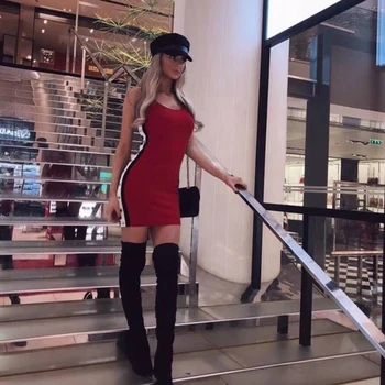 

2018 New Arrival Fashion Red Bandage Dress Women Chic Sleeveless O Neck Elasticity Summer Bodycon Celebrity Party Dress Vestidos