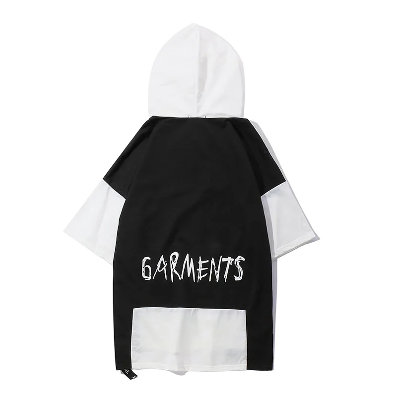 Aolamegs T Shirt Men Block Ribbon Hooded Men's Tee Shirts Short Sleeve T Shirt Fashion High Street Tees Hip Hop Streetwear (6)