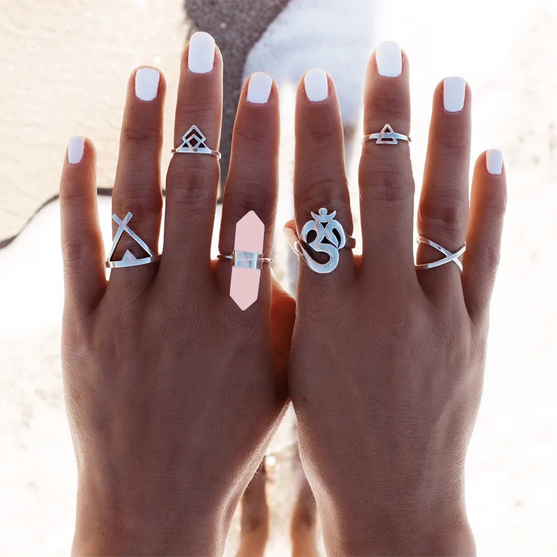 6pcs/Set Vintage Punk Ring Set Hollow Antique Silver Plated Lucky Midi Rings Women Boho Jewelry Gypsy Adjustable Knuckle Ring