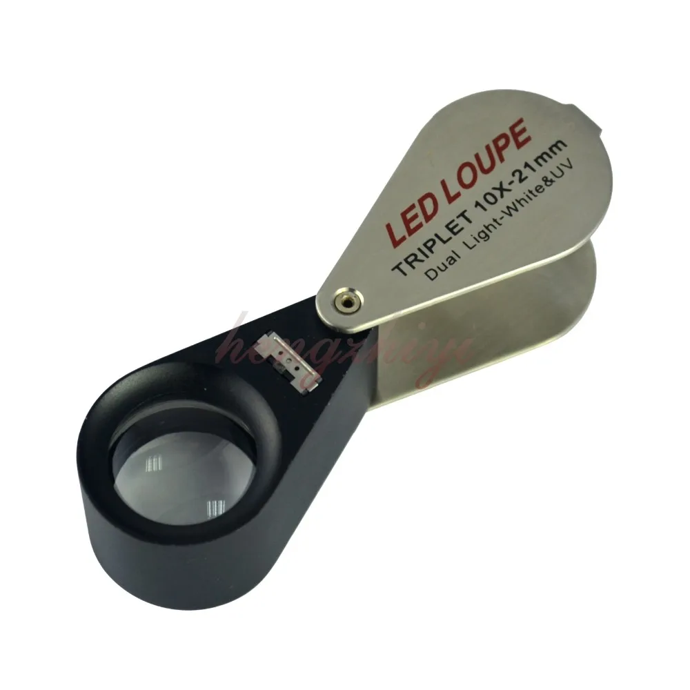 Coins Jewelry Stamps 10x Magnification Jeweler Loupe Triplet Lens Magnifier with 6 LED UV Light 21mm for Gems Arts-Crafts