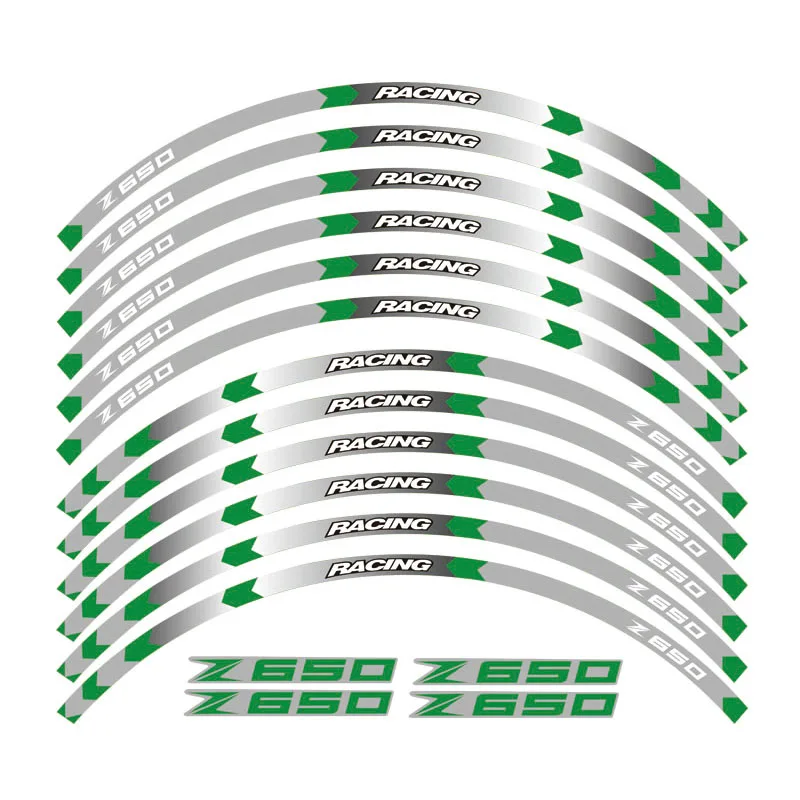 Мотоцикл Z650 17 дюймов обод наклейки колеса Светоотражающие в полоску для KAWASAKI Z 650 - Цвет: B Green