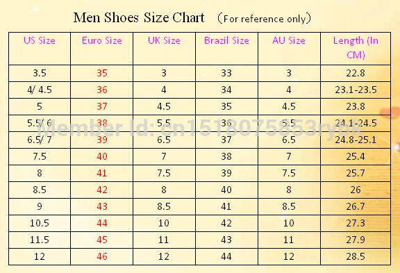 men shoes size chart
