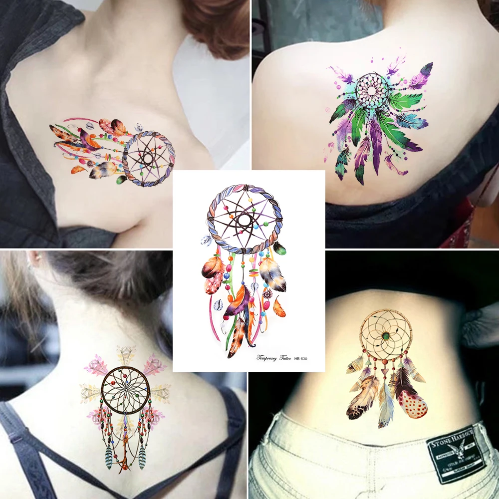 Diy Colorful Feather Wind Chimes 1 Sheet Temporary Tattoo Dream Catcher Tattoo Decal Designs Water Proof Tattoo Stickers Body Ar Buy At The Price Of 0 52 In Aliexpress Com Imall Com