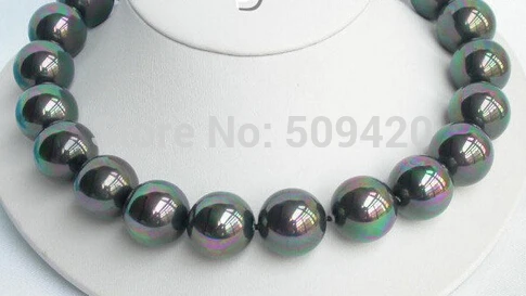 

Wholesale> 20mm round peacock black south sea shell pearl necklace