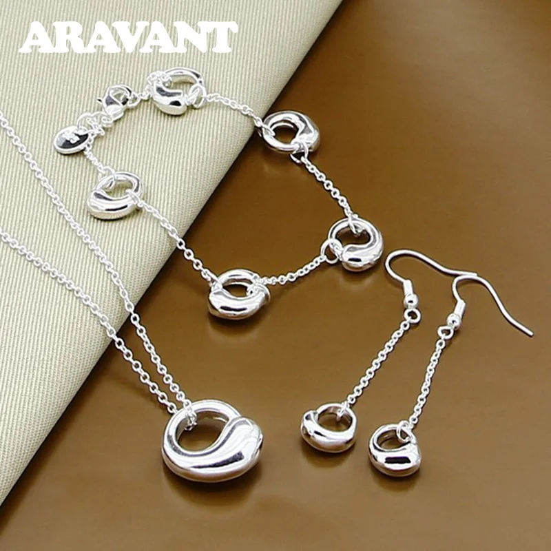 

Women's Jewelry Sets 925 Silver Round Necklaces Bracelets Drop Earrings Set