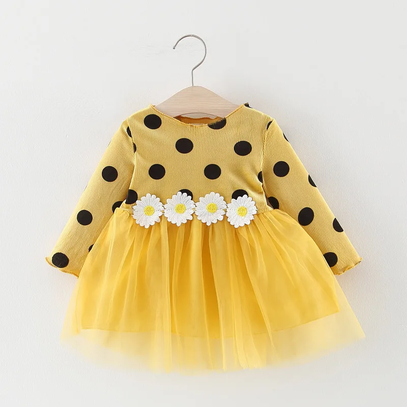 Платье с длинными рукавами для девочек Новая Осенняя брендовая одежда для девочек красное, зеленое, желтое дизайнерское платье с цветочным узором для маленьких девочек в возрасте от 1 года - Цвет: Yellow