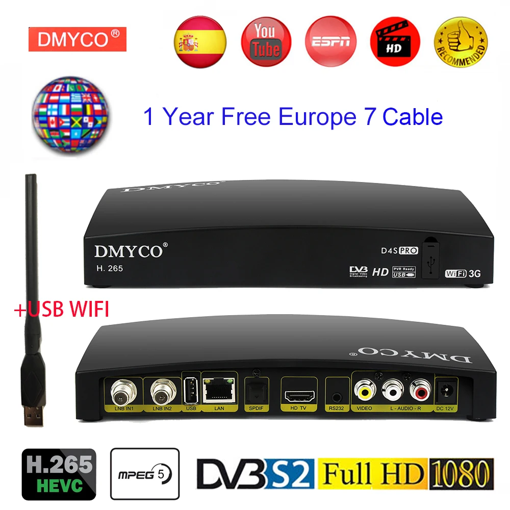 

HD 1080P TV Receptor Spain Satellite Receiver Support Europe Portugal Channels DVB-S2 Tv Tuner LNB Digital FTA Satellite Decoder