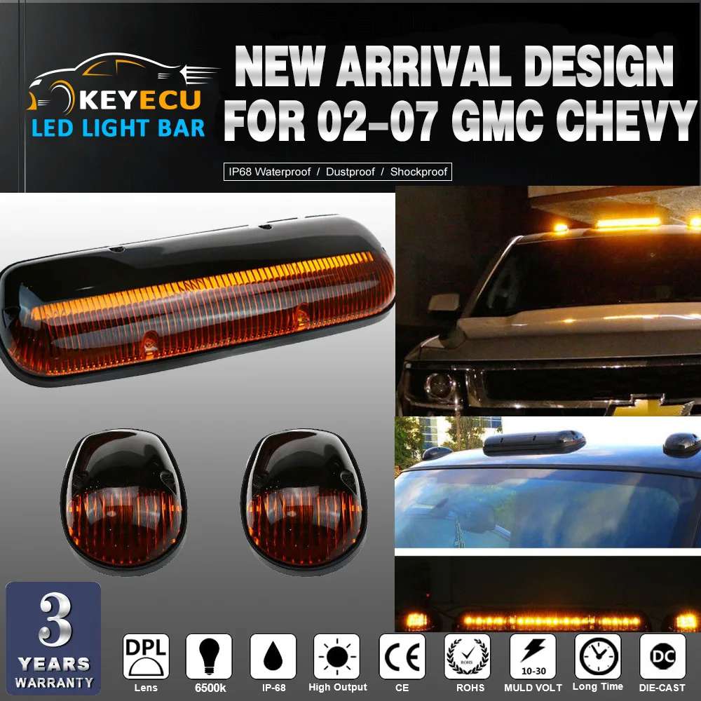 

KEYECU SET of Amber Lens 30LED Cab Marker Roof Clearance Lights Assembly for 02-07 GMC Chevy Direct Replacement CRL264155AM