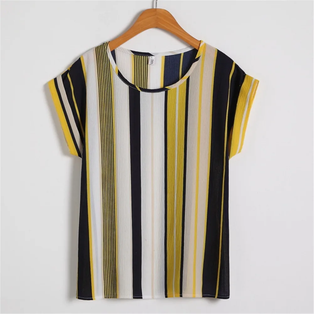 

2019 Tops Popular Fashion Soft Summer Women's Striped Short Sleeve Chiffon Shirt Large Size T-Shirt