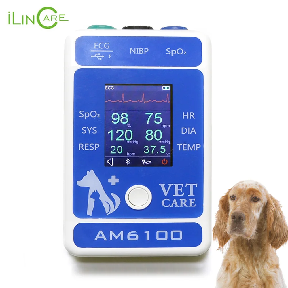 Kaufen Ilincare AM6100 Tier Krankenhaus Medizinische EKG Temperatur SPO2 Bluetooth Veterinär Ausrüstung Tier Handheld Patienten Monitor