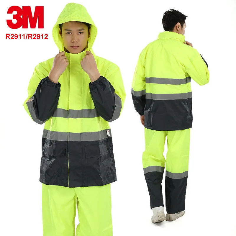 

3M R2911/R2912 Reflective waterproof raincoat Tops + pants a suit original Warning service Outdoor work Safety warning suit