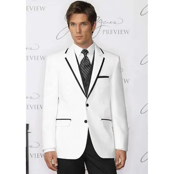 

3 Pieces White Men Suit 2020 Slim Fit Tuxedos Black Notched Lapel Edge Wedding Tuxedos For Mens One Button Groom Suits