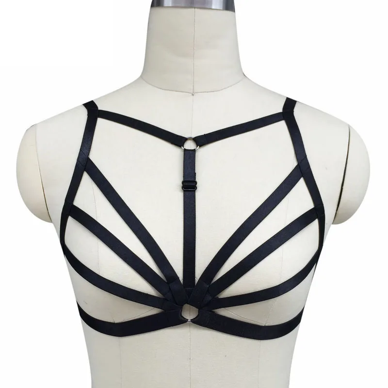 

90's Goth Body Harness Polyester Elastic Cage Bra Women Sexy Accessories Harajuku Bondage Harness Pole Dance Lingerie O0268